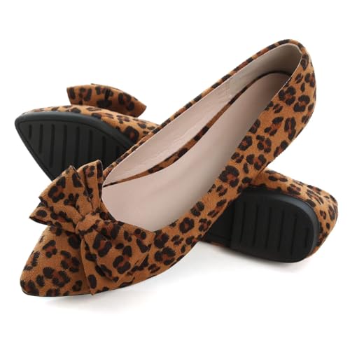 Image of SAILING LU Womens Bowknot Ballet Flats Pointy Toe Suede