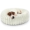 Donut Small Dog Bed Washable – Dog Beds for Small Dogs and Cats with Corduroy Fleece & Anti Slip Bottom, Calming Round Faux Fur Cute Pet Bed for Puppy Kitten, Cream, 23x23x6 inches