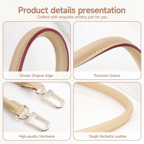 Image of Bag Genuine Vachetta Leather Shoulder Short Strap Replacement Fit for Graceful Damier or Speedy25 30 35(Apricot)