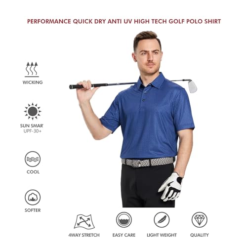 Men's Golf Shirts Dry Fit Short Sleeve Print Performance Moisture Wicking Patterned Polo Shirt for Men Dark Blue Load - image 6