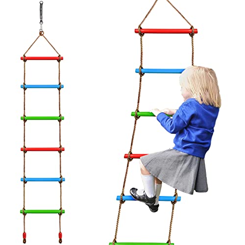 Climbing Rope Ladder for Kids, 6.6Ft Swing Rope Ladder Obstacle Course for Indoor PlaySet and Outdoor Tree House, Playground Swing Set and SlacklineLadder