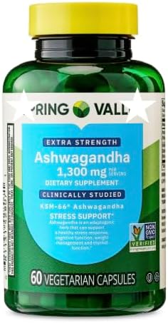 Extra Strength Ashwagandha Dietary Supplement, 1300 mg, Stress Relief and Mood Enhancer, 60 Vegetarian Capsules