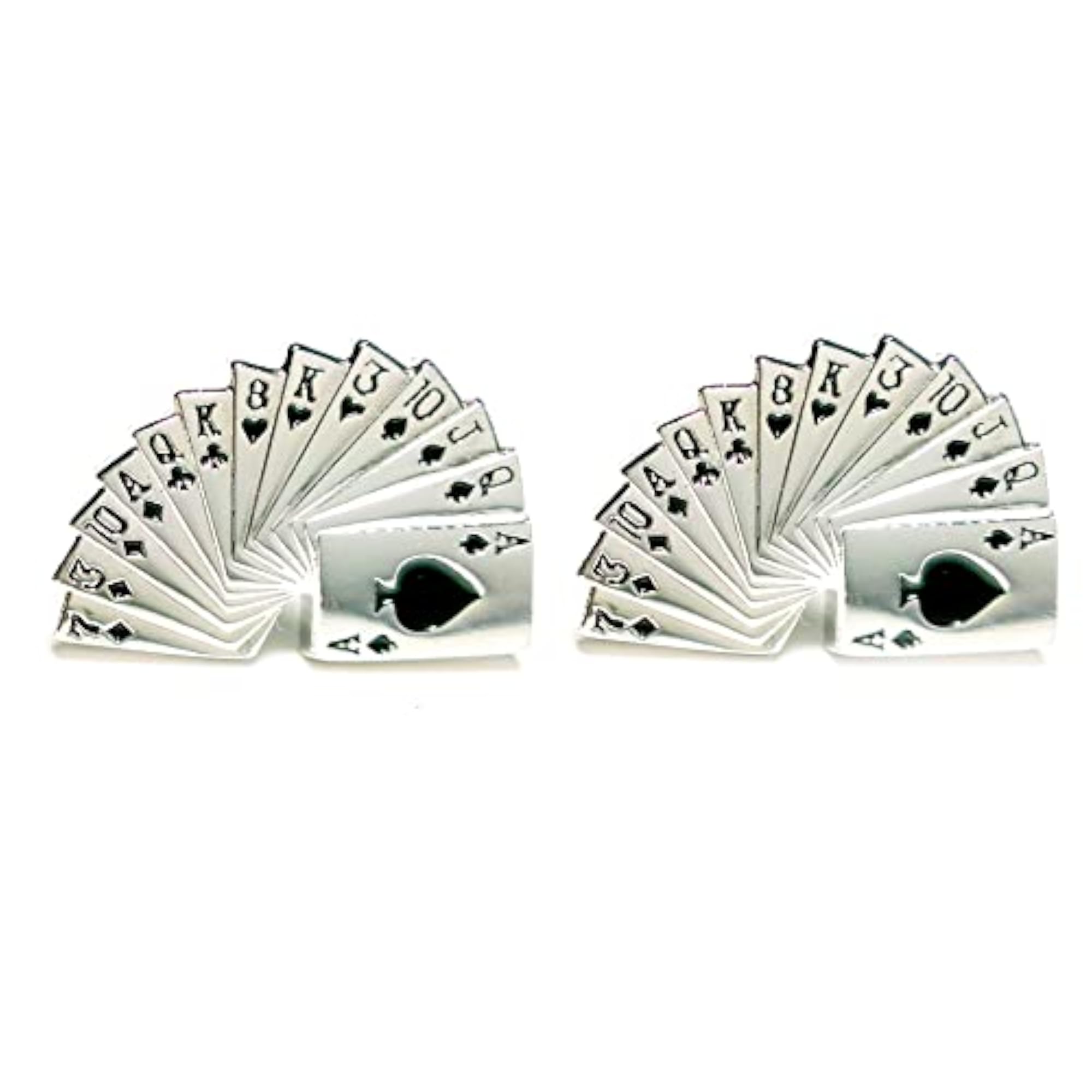 Men's Game of Cards Silver Rhodium Plated Brooch Set