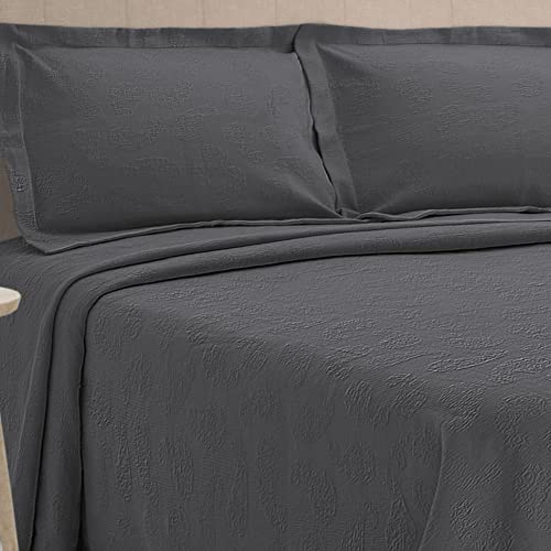 Superior Cotton Matelasse Bedspread Set, Oversized, Lightweight Bedding, 1 Quilt Bed Spread, 2 Pillow Shams, Coverlet Decor, Jacquard Weave, Paisley Collection, Grey, Queen Size #TOP2