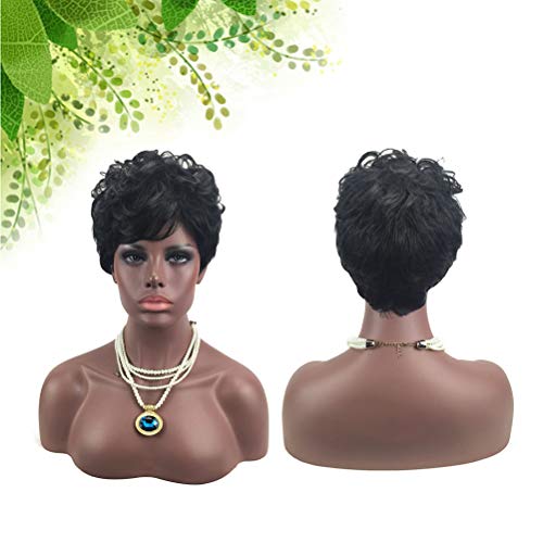 Lurrose Peruca feminina de cabelo encaracolado curto com aparência natural, capa de rede elástica re