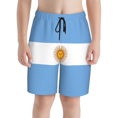 Argentine Flag Youth Beach Pants, Soft and Breathable, with Drawstring Waist, Suitable for Sports and Leisure.3