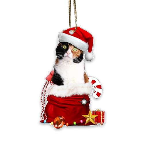 Calico Cat Christmas Acrylic Ornament – Customizable Flat