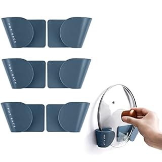 Menmamenma 6 Pcs Pan Lid Holder Adjustable Pot Lid Rack Plastic Self-Adhesive Cabinet Door Wall Mount Kitchen Storage for Home Kitchen Plates Towels Utensils Organizers - Blue
