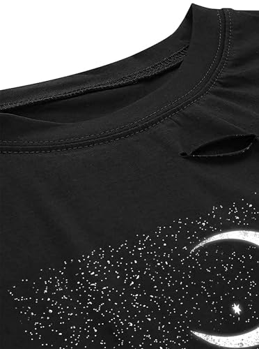 Image of Avanova Women Skull Finger Graphic Distressed Tee Shirt Ripped Short Sleeve Crop Tops