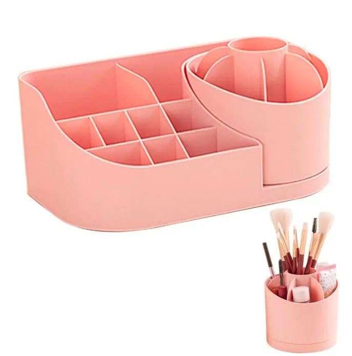 Cloyster 360 Rotating Makeup Organizer,Large Capacity Multi-Function Cosmetic Storage Box,The Perfect Makeup Organizer On The Dresser (17 Compartment) (PINK)