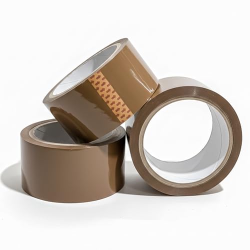 Roe Tenpo Packaging Tape 3 Rolls Brown Parcel Packing Tape with Low Noise - 48mm X 66m Secure and Sticky Seal for Boxes Packing Shipping Moving eCommerce (Brown 3 rolls)