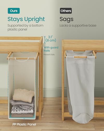 SONGMICS Laundry Basket with 2 Compartments, Laundry Hamper, Holds up to 100 L, Laundry Sorter, with Shelf, Laundry Bag, Side Pockets, 2 x 50 L, 63 x 33 x 78 cm, Cream White RLH100W01 - Image 5