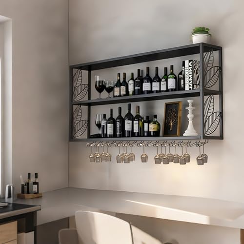 Solution de stockage de vin de 120 cm suspendue, rangement métal noir de bar