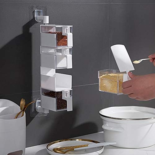 Seasoning Storage Box Wall-mounted Rotating Seasoning Jar Spice Storage Kitchen Seasoning Sorting Tool White Four-grid Design