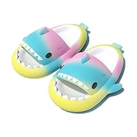 Kids Shark Slides Glow in The Dark, Toddler Beach Slippers, Kids Slippers for Men Women (Pink Yellow Green, Big Kid, 12.5, Numeric Range, UK Footwear Size System, 14, Medium)