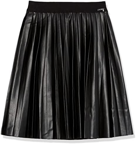 GUESS Girls' Faux Leather Pleated Skirt, Jet Black, 12