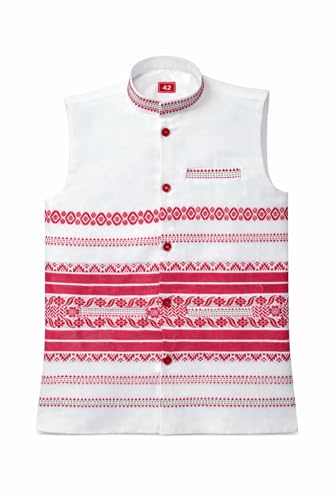 Generic White Ethnic Nehru Jacket with Red Embroidery - Image 2