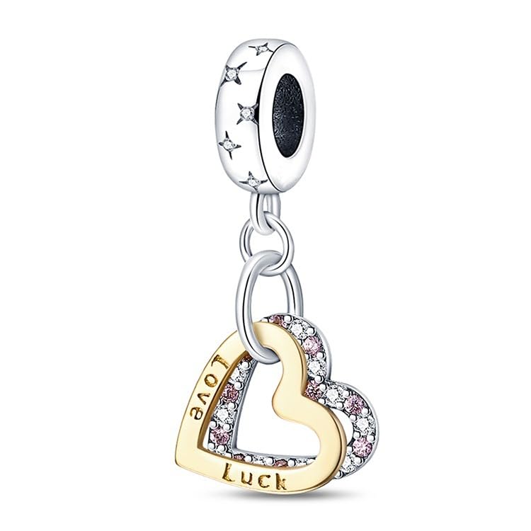 Juego Lorram de corazón doble en plata S925: el regalo romántico perfecto con circones y oro