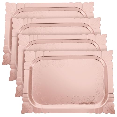 Honeydak 4 Pcs Rectangle Serving Trays Heavy Duty Disposable Paper Cardboard Serving Platter for Food Tea Fruit Trays Cupcake Display Dessert Table Decorations Birthday Party Supplies(Pink)