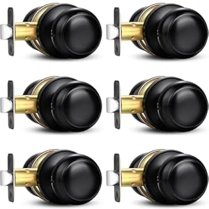 Sopoby Black Door Knob, 6 Pack Round Keyless Doorknobs Interior/Exterior Lockset, Passage Locking Door Knobs for Bedroom/Bathroom, Black Modern Design Door Hardware