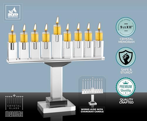 Gray Crystal Hanukkah Menorah - Fits All Standard Chanukah Candles - Modern Crystal Glass Candle Menorah for Chanukah - 9” High - Ner Mitzvah by Ner Mitzvah - Image 2