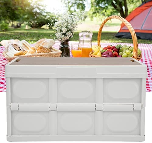 Multifunctional Outdoor Folding Storage Box - Large Capacity, Removable Wooden Panel, Thickened PP Material, Portable for Camping & Picnic (White)