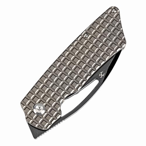 KANSEPT Knives Goblin XL Pocket Knife for Men 3.5'' Blackwash CPM 20CV Cleaver Blade,JBronzed Anodized Titanium with Frag Pattern Handle,EDC Folding Knife with Front Flipper K1016W1