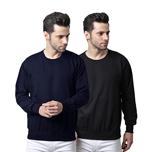 Image of Mack Jonney Fleece Round Neck Solid Sweatshirt for Men (Pack of 2)-SW RRN NVY BLK 02-P