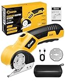Saker Cordless Electric Scissors,Cardboard Box Cutter,4V Rechargeable Rotary Cutter with Safety Lock & LED Light,Cardboard Cutter for Cutting of Fabric, Leather, Carpet, Plastic, and More(2 Blades)