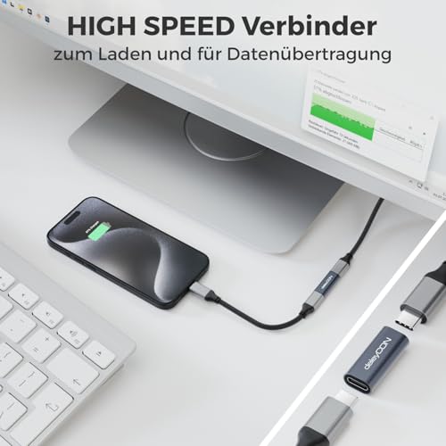 deleyCON USB-C Kupplung 40Gbps, 240W, 8K60Hz, USB 4.0 Aluminium Gehäuse, Typ C Buchse auf Buchse, USB C Kabel Verlängern - für Ladekabel Datenkabel Smartphone Tablet MacBook Notebook PS5 usw.
