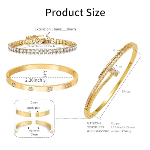 18K Gold Plated Tennis Bracelet Love Bangle Set for Women Stack Bracelets Stainless Steel Bangle Set for Love Trendy Jewelry Gifts for Women2