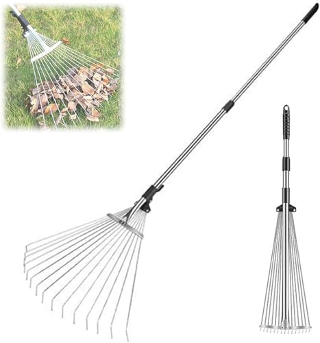 ガーデンレーキ 熊手 レーキ 9/15爪 伸縮式 落ち葉レーキ 延長ポール付き 長さ調節可能 ガーデニング 伸縮熊手 落葉掃き 園芸/草刈り/芝生/庭掃除 雑草 草集め 清掃草刈り軽量 農業用 庭園用 15歯 ステンレス アルミニウム (9歯,ステンレス)