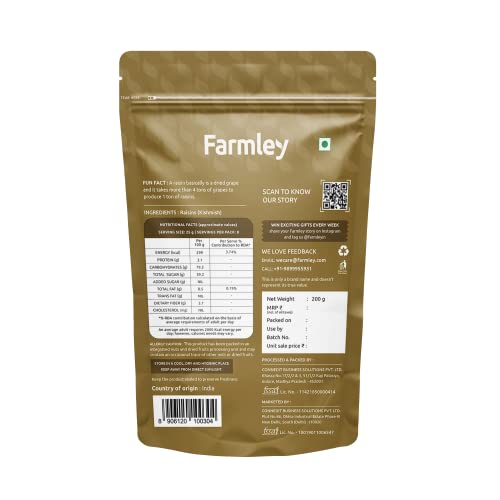 Image of Farmley Raisins Seedless I 200g,I Kishmish, Dry Fruits Source Of Potassium, Healthy & Nutritious (Pack of 2)