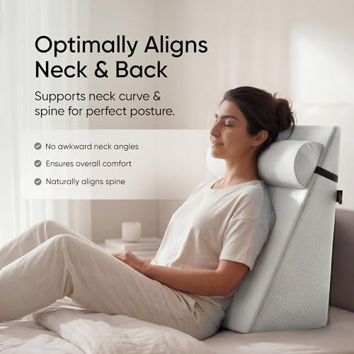 Image of Frido Wedge Plus Cushion with Neck Rest Pillow Combo | Dual Foam Wedge Cushion with Adjustable Roll | Back, Neck, Knee & Leg Support | for Post-Surgery, Pregnancy | Washable Covers, White
