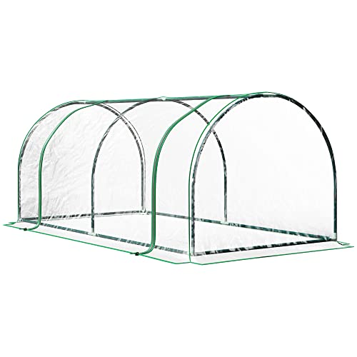 Outsunny Serre de Jardin Tunnel Serre à tomates dim. 2L x 1l x 0,8H m 2 Portes zippées bâche PVC Transparent Acier époxy Vert