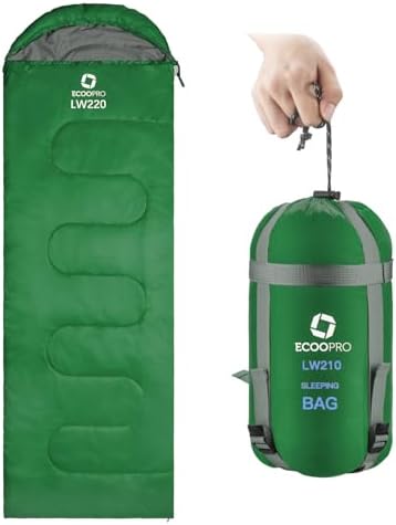 ECOOPRO Warm Weather Sleeping Bag - Portable, Waterproof, Compact Lightweight, Comfort with Compression Sack - Great for Outdoor Camping, Backpacking & Hiking-83 L x 30" W Fits Adults(Emerald Green)