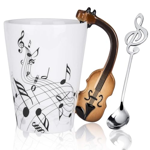 Johiux 13.5 oz Musical Notes Design Guitar Violin Coffee Mugs,Drink Tea Milk Coffee Mug,Music Gifts for Friend,Men,Women,Music Teacher