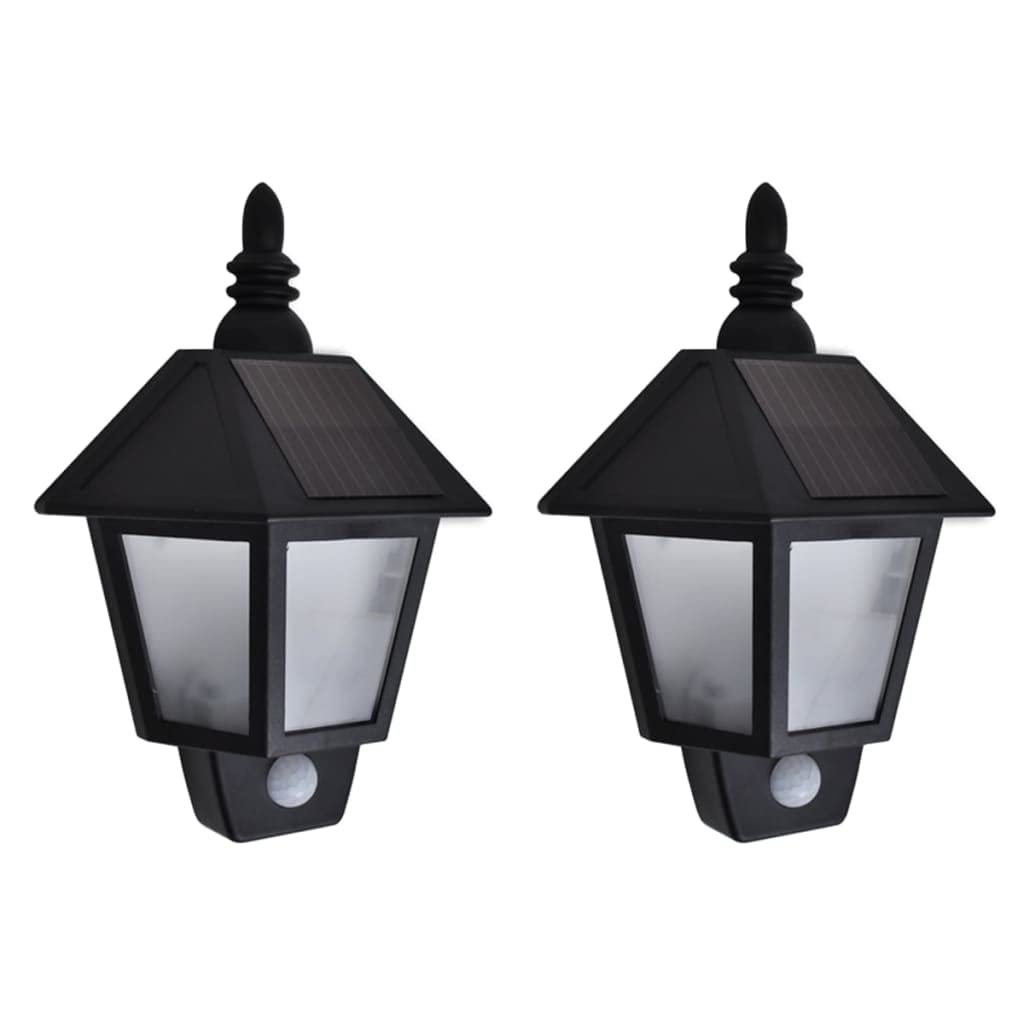vidaXL 2x Solar Wandleuchte mit Bewegungssensor Solarleuchte Gartenlicht Solarstrahler Solarlampe Wandlampe Außenleuchte Außenlampe Schwarz