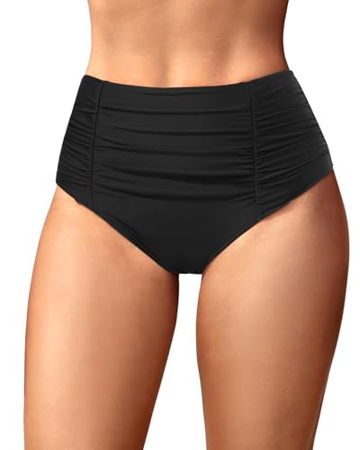 Holipick Bathing Suit Bottoms for Women - High Waisted Bikini Bottoms Ruched Tummy Control Swimsuit Bottom