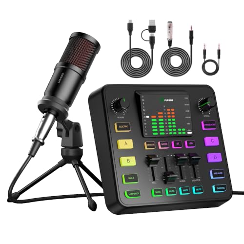 Podcast Equipment Bundle, PUPGSIS Audio Mixer with Dynamic Microp...