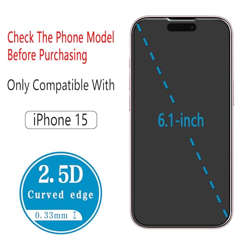(2 Pack) Screen Protector for iPhone 15 Tempered Glass 6.1-inch, Easy to Install, Bubble Free, 9H Hardness - Image 4