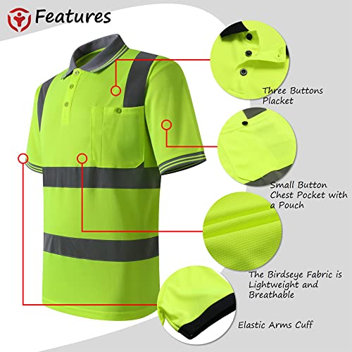 Image of High Visibility Reflective Safety Shirts for Men Women Hi Vis Viz Protective Safety Workwear Polo T Shirt with Pockets for Construction Meet ANSI Class 2(ST191-Yellow-3XL)