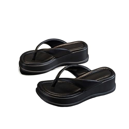 [KAJYLFAST] Thick Soled Women Casual Height Enhancing Flip Flops Beach(Black,36)