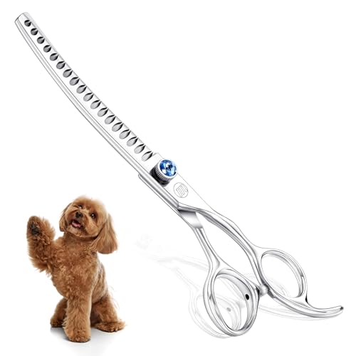 Professional 7.0 Dog Grooming Chunkers Scissors Upward Curved Pets Grooming Thinning/Blending Shears - Japan 440C Stainless Steel for Pet Groomers or Family DIY Use 18 Teeth