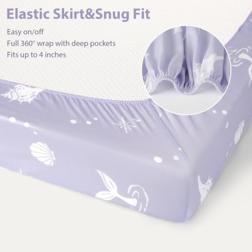 Image of Baby Bedside Bassinet Sheets Fitted, 33 inchx20 inch Compatible with Baby Delight Dream On Me & Most Rectangle Bedside Sleeper Bassinet Mattresses, Super Soft Microfiber Purple Mermaid