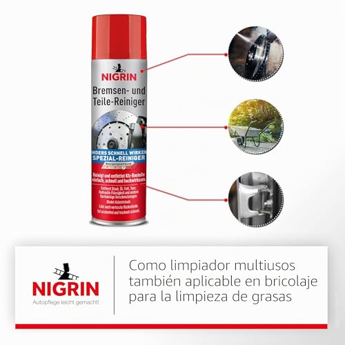 Miniatura 6 de Nigrin Limpiador De Frenos, Limpiador De Piezas De Motor Para Desengrasar Partes De Frenos, Motores Y Máquinas, 500ml Paquete De 2