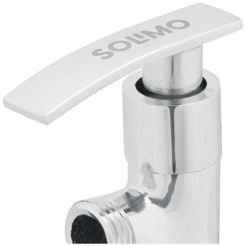 Image of Amazon Brand - Solimo Hydroflow Angle Cock /Valve for Bathroom /Kitchen with Wall Flange, Durable, Elegant Design (Brass, Chrome Finish) (Pack of 2)