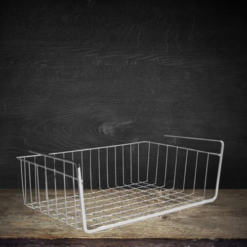 Image of Go Hooked 16 Inch Under Shelf Storage Basket Pack of 3 | Heavy Duty Metal Under Cabinet Organizer for Kitchen, Pantry, Cupboard, Wardrobe, Closet & Bathroom | Hanging Wire Basket Silver