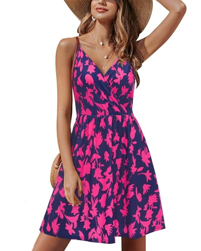 STYLEWORD Womens Sundress Summer Floral Wrap V Neck Backless A-Line Casual Beach Midi Dress