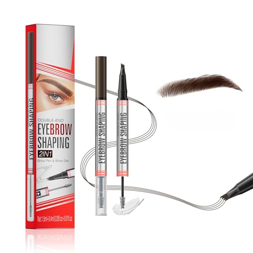 Microblading Eyebrow Pencil, Brow Gel Clear, 2 in 1 Brow Pen for Women, Curved Eyebrow Pen, Eye brow Tinting Kit, Gel Para Cejas, Natural Hair-Like Brows, Last All Day (Dark Brown)